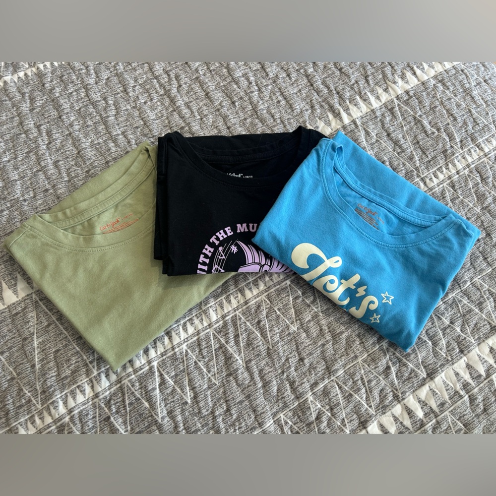 NWOT Bundle of 3 Cat & Jack Girls Long Sleeves Graphic Tees - Black, Blue, Green